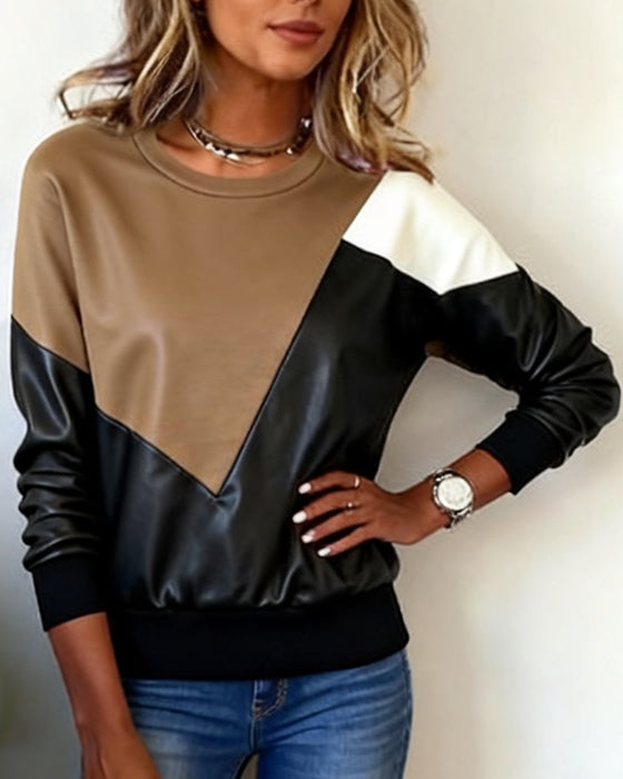 Contrast Color Fashionable Long-Sleeved Sweatshirt
