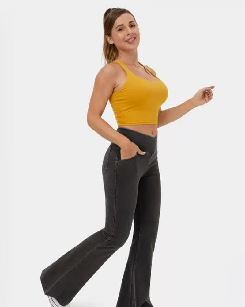 High Stretch Fashion Pocket Flare Pants