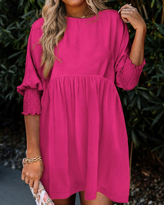 Women's Solid-Color Waist-Cinching Dress