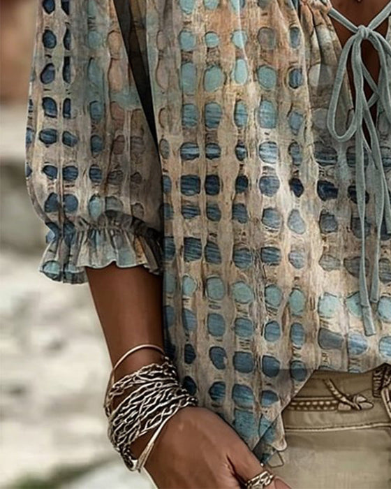 Polka Dot Lace Up Blouse