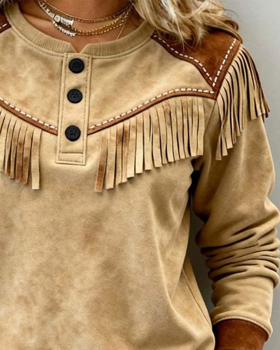 Stylish Fringe Casual Long Sleeve Top
