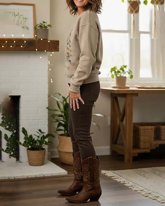 Loose-Fitting Long-Sleeved Printed Sweatshirt