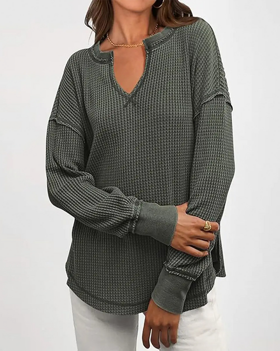 Waffle Henley Long Sleeve Top