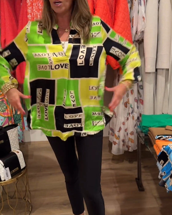 Letter print casual v-neck top