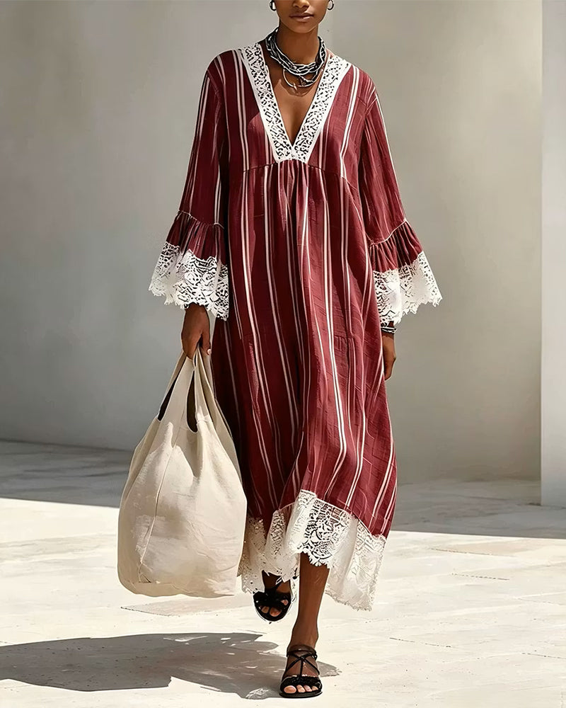 Flare Sleeve V-Neck Dress