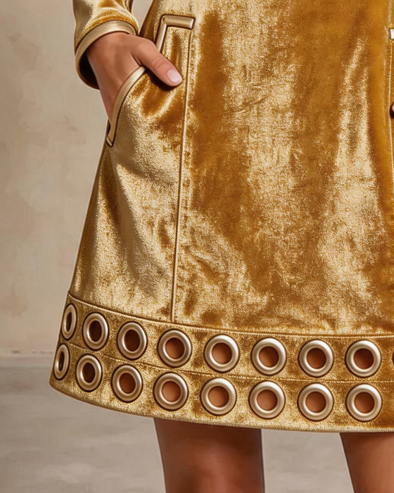 Lapel Zipper Pocket Metal Ring Dress