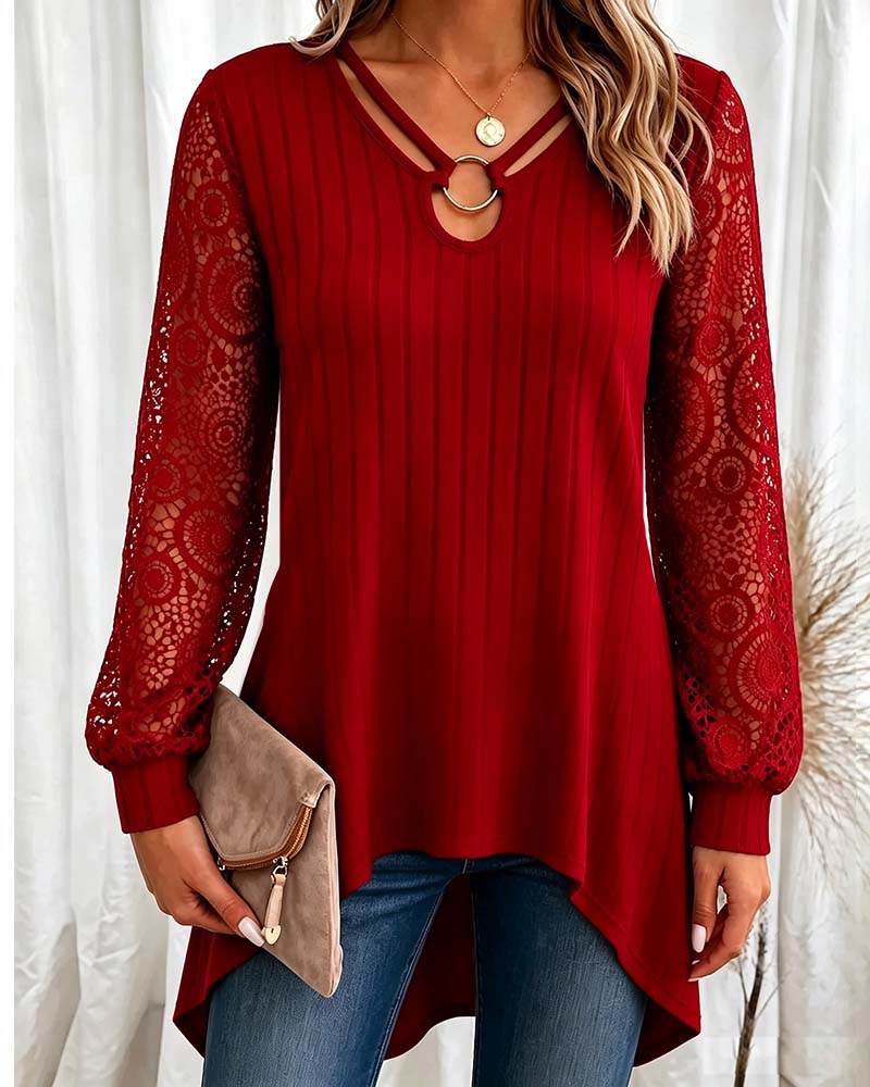 Lace-Trimmed Long-Sleeved Top