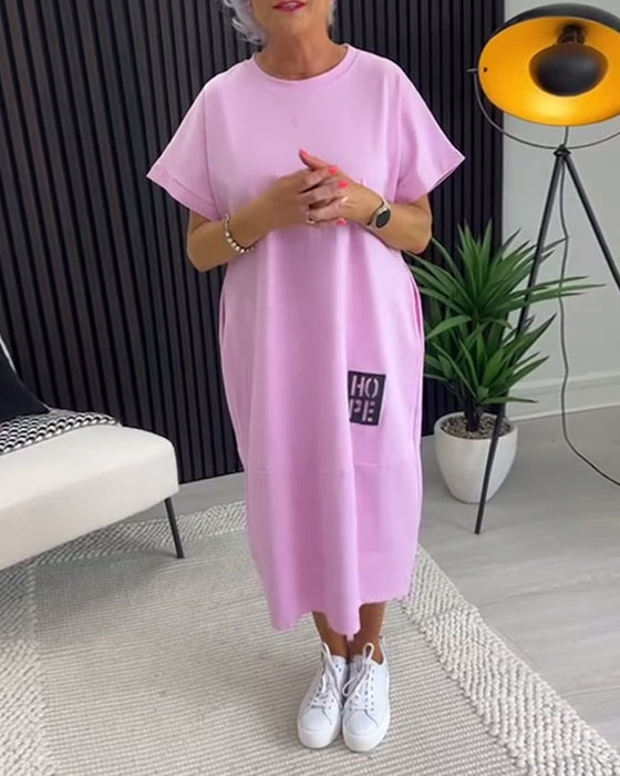 Short Sleeve Casual Straight Pocket Dress