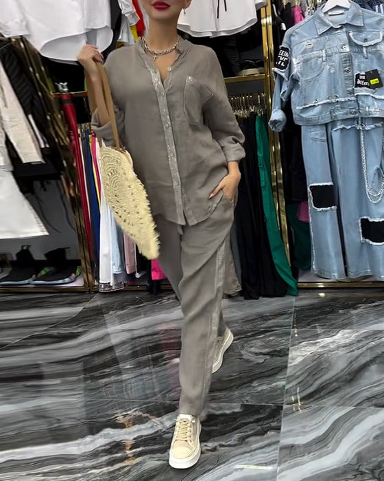 Stand Collar Pocket Casual Suit