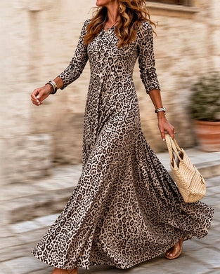 Long-Sleeve Leopard Print Fashion Dress