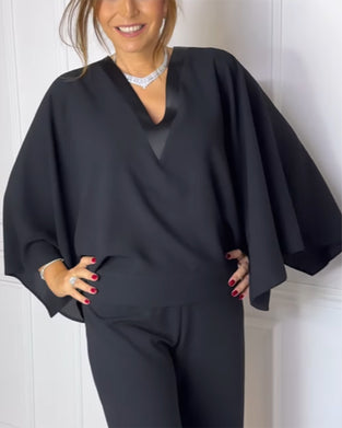 V-Neck Elegant Butterfly Sleeve Blouse