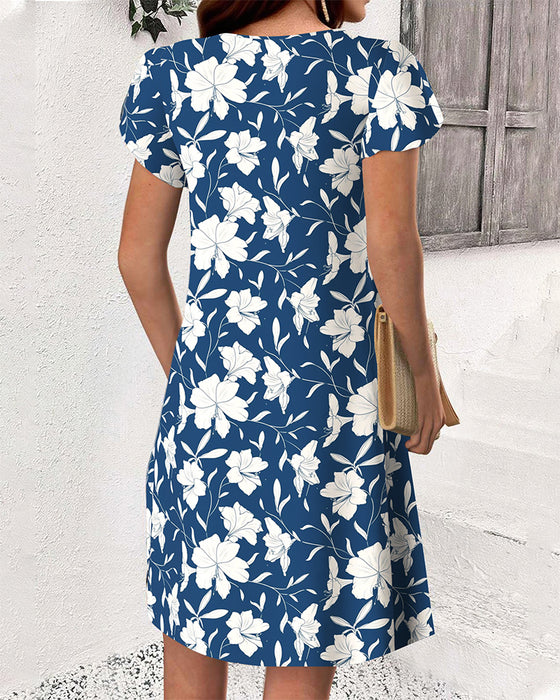 Short Sleeve Button Print Dress