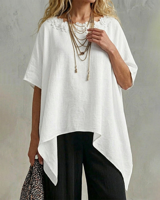 Three-Dimensional Floral Irregular Bat Sleeve Blouse