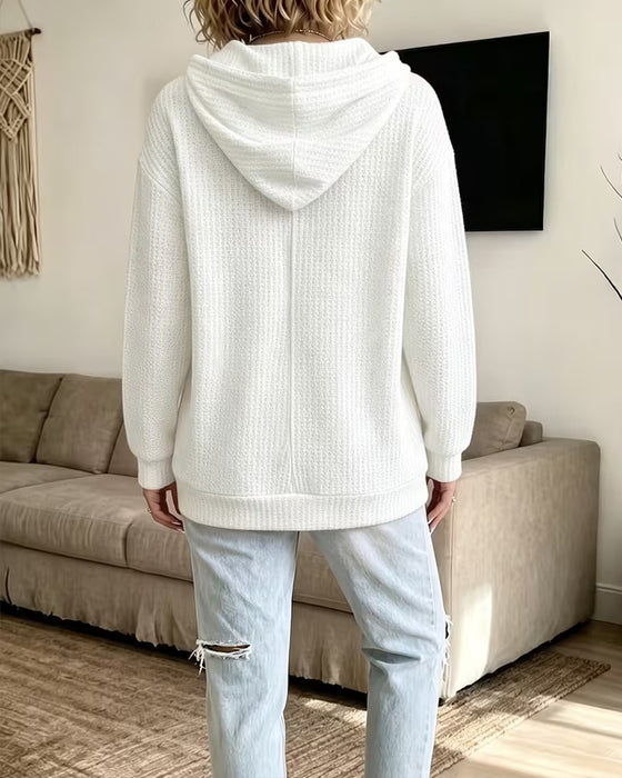 Drawstring V-Neck Ribbed Hoodie