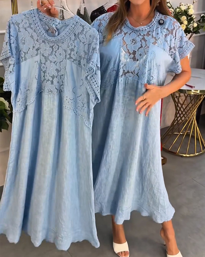 Elegant Lace Trim Patchwork Maxi Dress