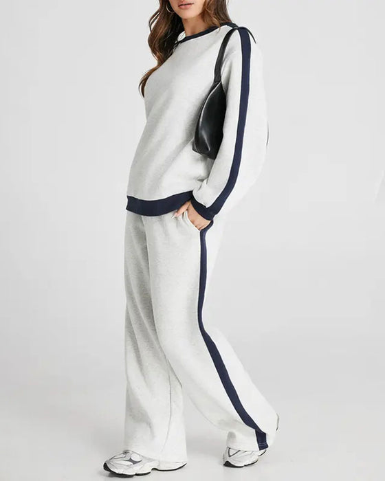 Side-Color Block Crewneck Sweatshirt Set
