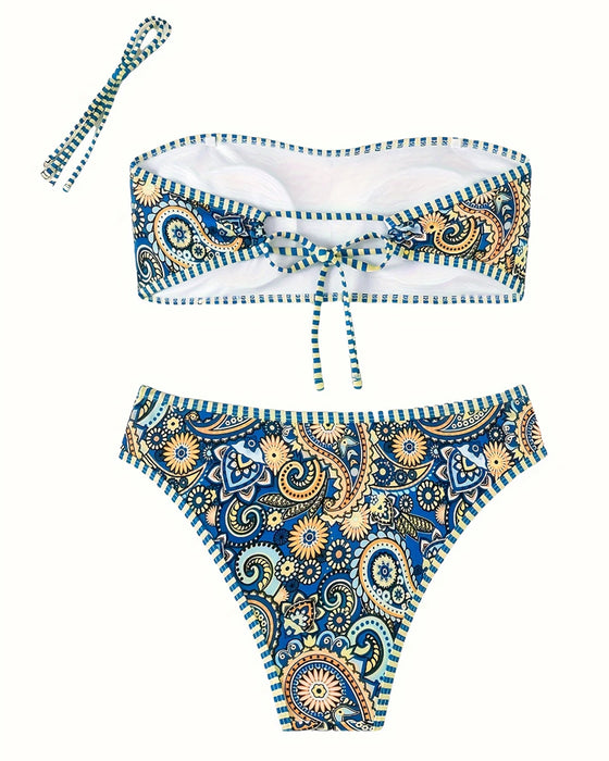 Two-Piece Ethnic-Style Printed Swimsuit