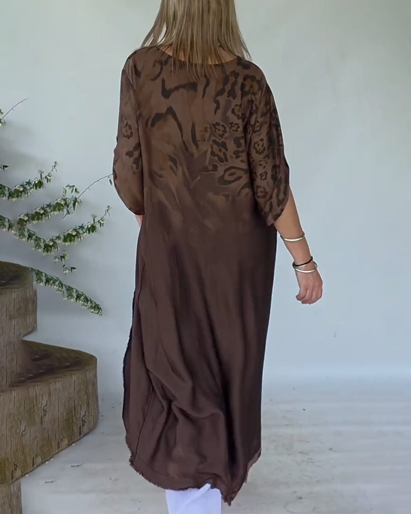 Leopard Print Ombré Long Blouse