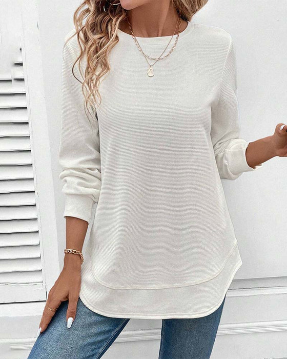 Round Neck Long Sleeve Solid Color Top