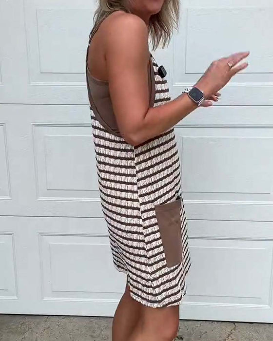 Strappy U-Neck Pocket Color Block Dress