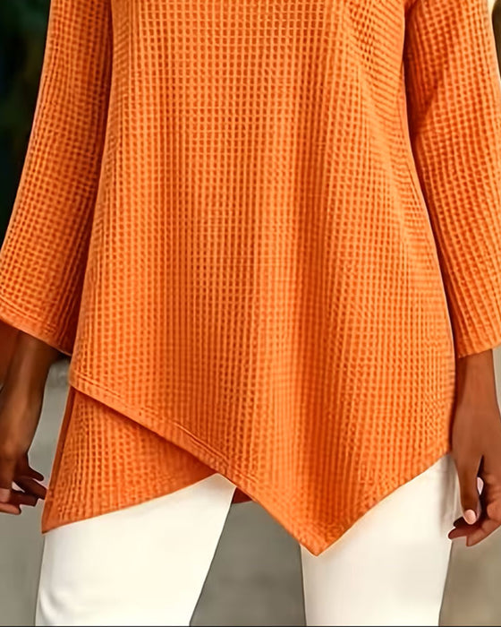 Solid Color Round Neck Asymmetrical Blouse