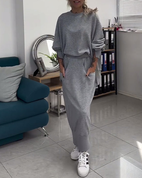 Threaded Sweatshirt & Skirt Set