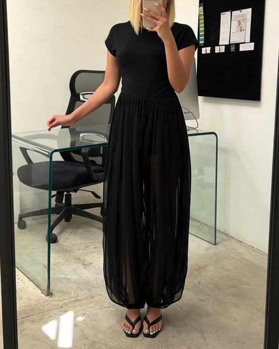 Stylish Pleated Sheer Pants