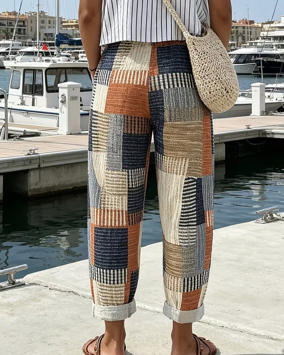 Line Contrast Casual Pants
