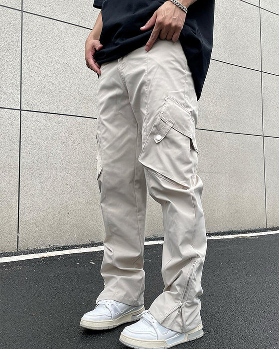 Solid Color Zip Pocket Casual Men's Pants