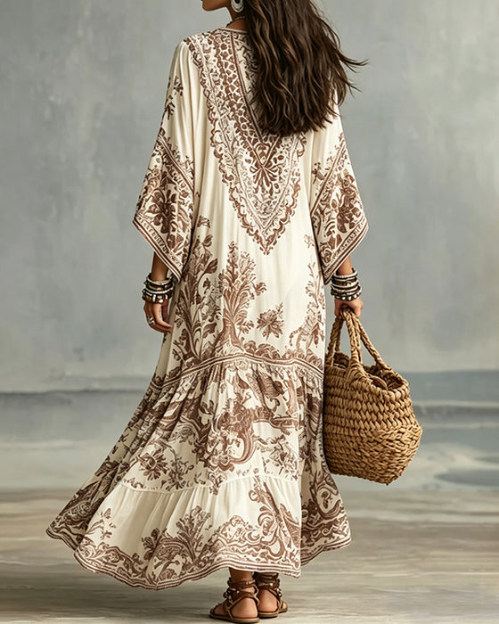 V-Neck Bohemian Flared Asymmetric Dress