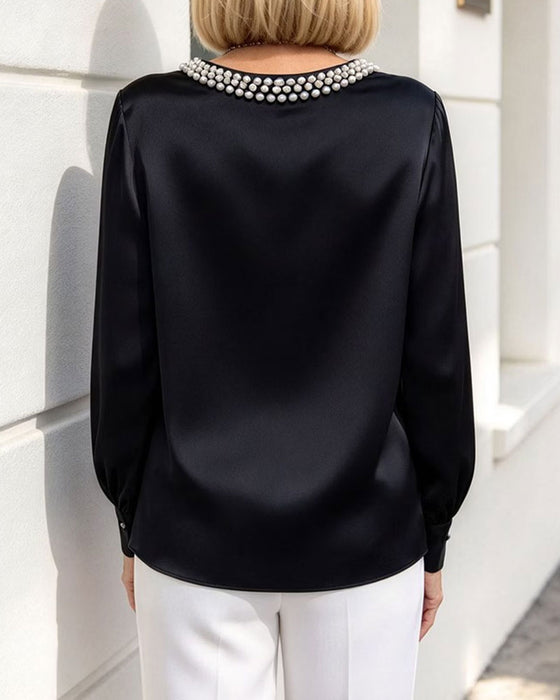 Round Neck Lantern Long Sleeve Blouse