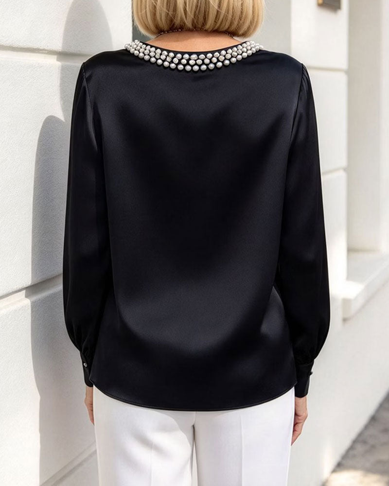 Round Neck Lantern Long Sleeve Blouse