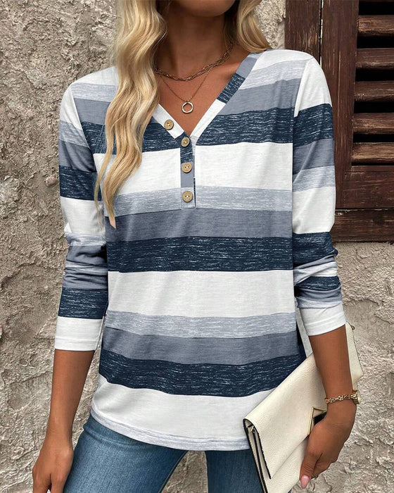 Button V-Neck Printed Top