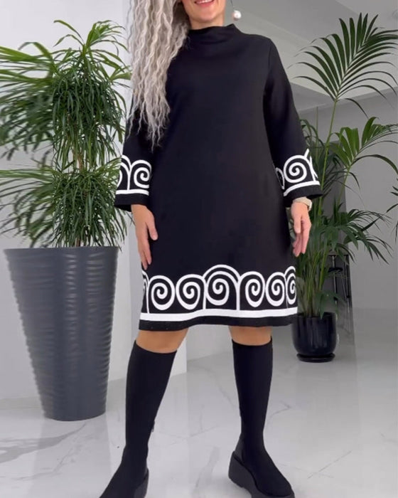 Wave pattern long sleeve dress