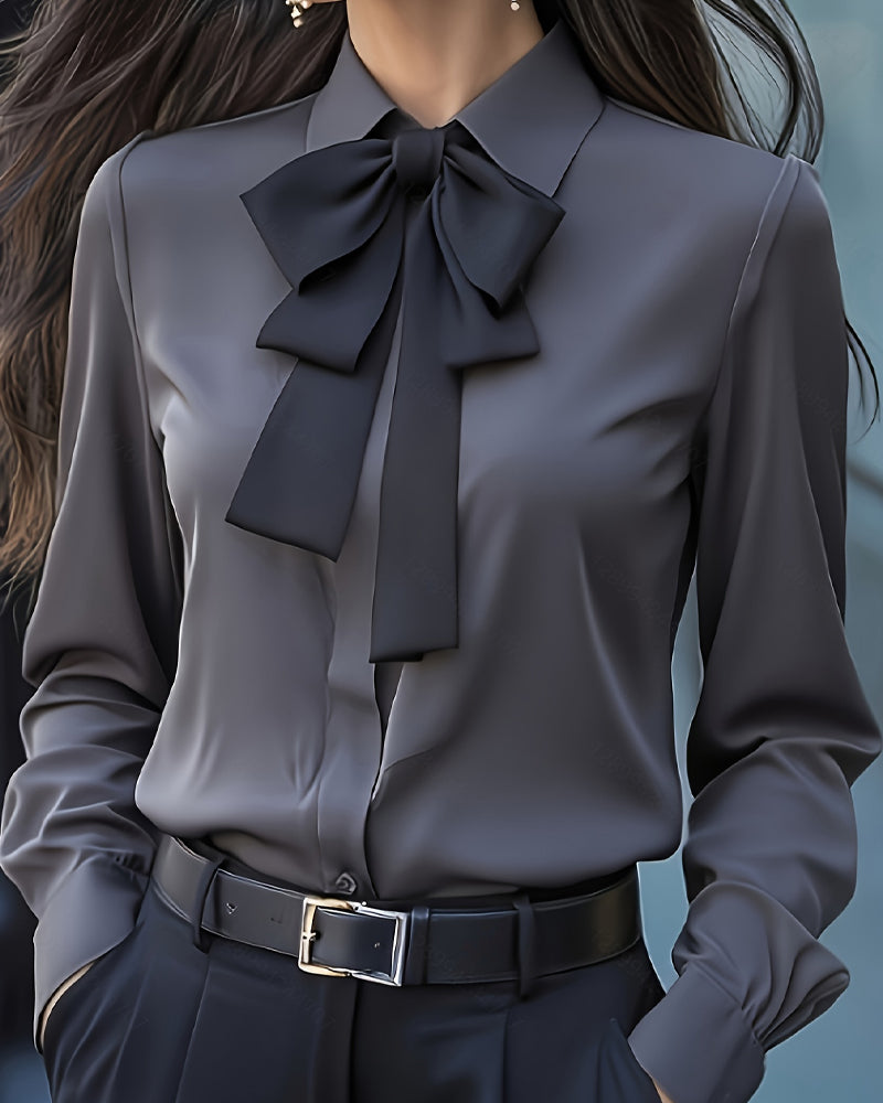 Bow Ruffle Long-Sleeved Shirt