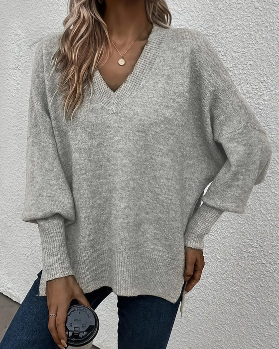 Lantern Sleeve V Neck Sweater
