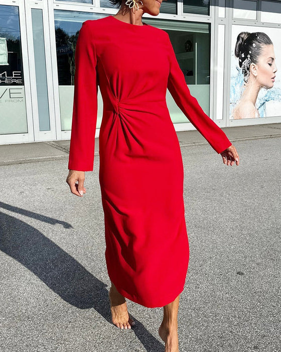 Solid Color Rond Neck Casual Dress