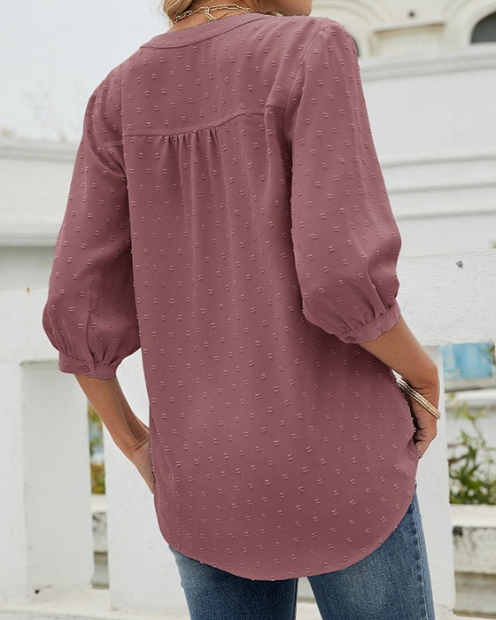 Solid Color Stand Collar Loose Top