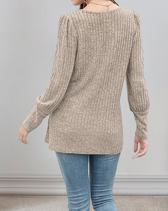 Button-Down Top with Square Neck and Puff Sleeve