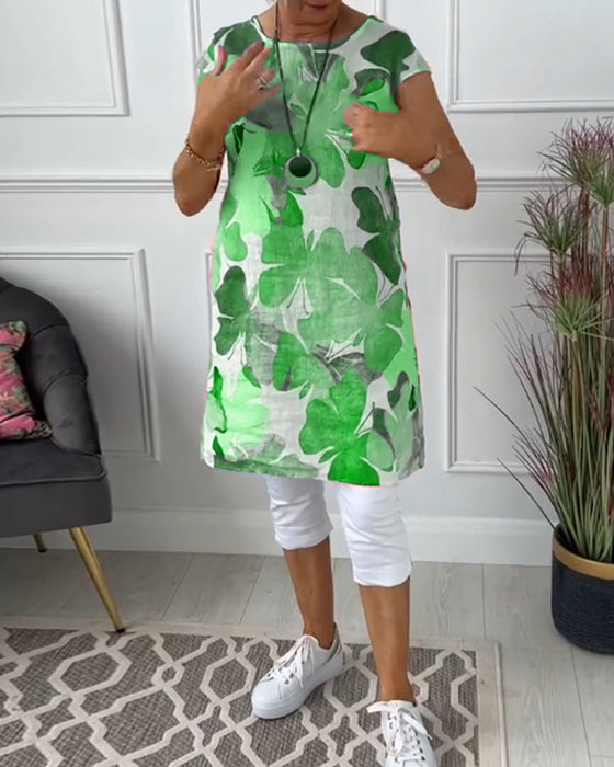 Colorful floral print casual long top