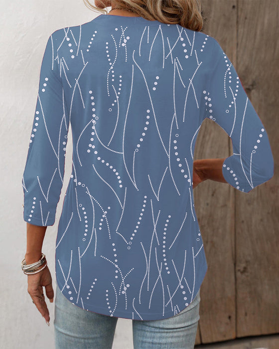 Elegant button print top with V neck