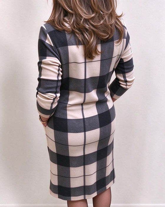 Plaid Turtleneck Slim Fit Dress