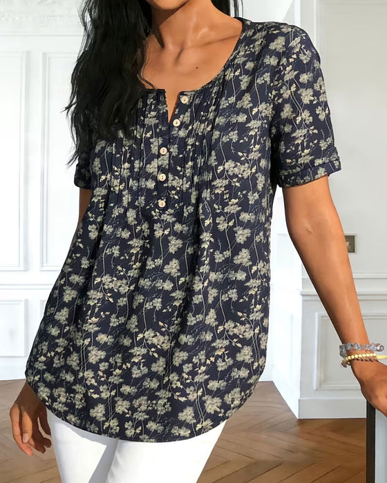 Vintage Shirred Floral Blouse