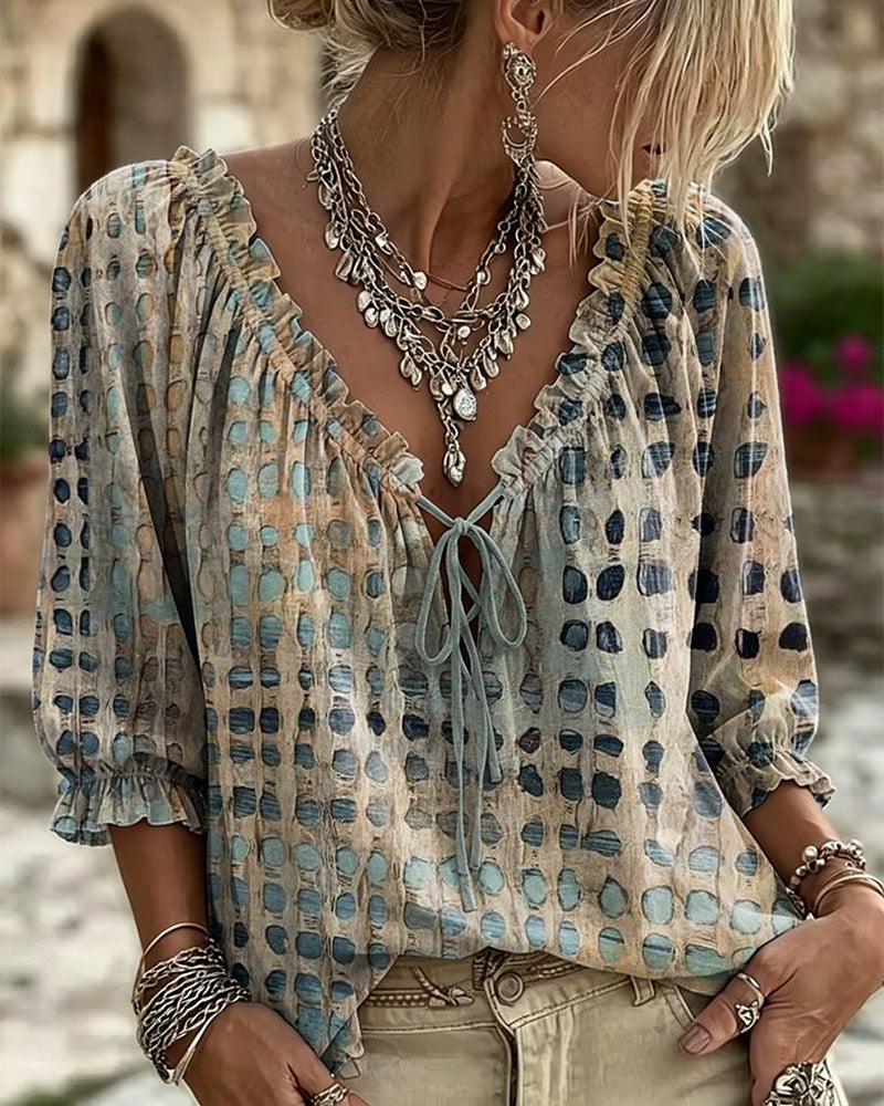 Polka Dot Lace Up Blouse