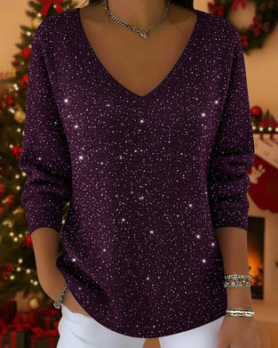 V-Neck Gold Thread Glitter Sweater