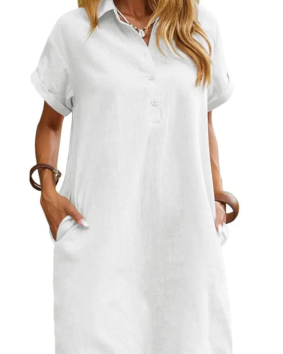 Lapel Button Split Short Sleeve Casual Dress