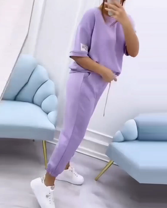 Crew Neck Half Sleeve Sweatshirt Set