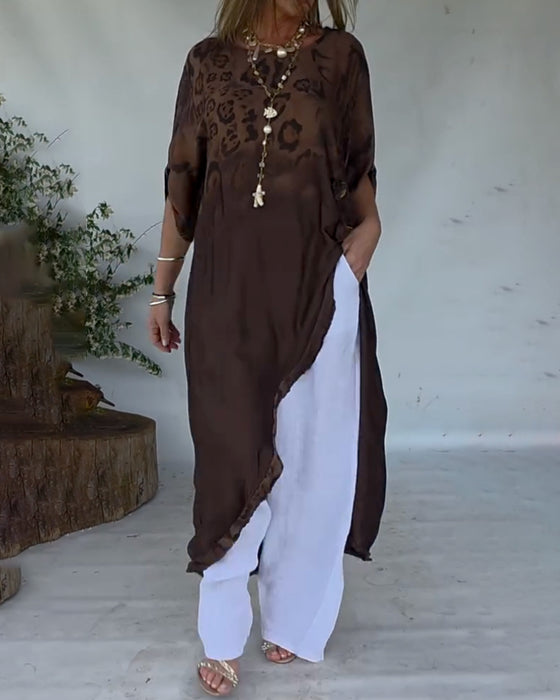 Leopard Print Ombré Long Blouse