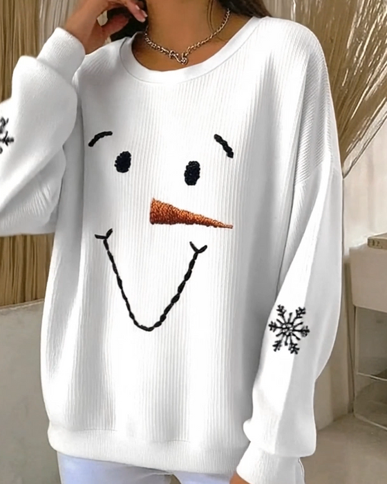 Snowman Printed Round-Neck Sweatshirt