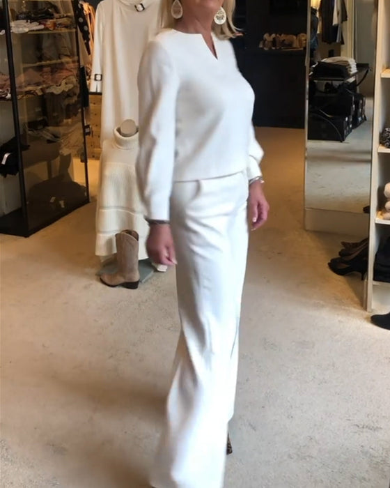 V-neck solid color elegant top